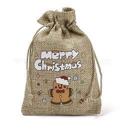 Bolsas de embalaje de arpillera impresas navideñas bolsas con cordón&nbsp;ABAG-Q053-02A-06