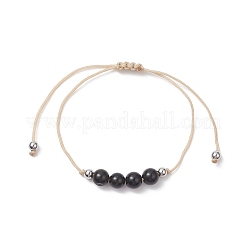 Set di 3 braccialetti di perline intrecciate in ossidiana naturale stile 3 pezzi&nbsp;BJEW-JB09334-03