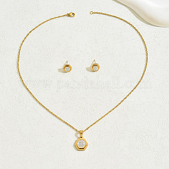 Set di collane con ciondolo esagonale in strass in acciaio inossidabile e orecchini a bottone per donna&nbsp;GG1852