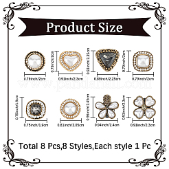 8 Stück 8 Stile Legierung & Glas & ABS-Kunststoff Imitation Perle Schuhschnalle Clips&nbsp;AJEW-CP0006-84