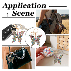 2 porte-clés pendentif papillon creux en alliage avec strass colorés&nbsp;KEYC-HY0001-14