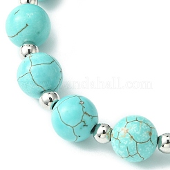 Braccialetti con perline sintetiche intrecciate rotonde e incrociate di turchese&nbsp;BJEW-TA00321-02