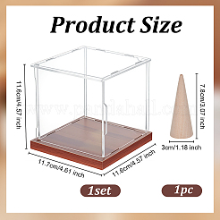 1 set di scatole espositive quadrate antipolvere in acrilico con base in legno&nbsp;AJEW-NB0006-81