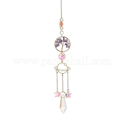 Drahtumwickelter natürlicher Amethystring mit Lebensbaum-Anhängerdekoration&nbsp;HJEW-K046-05G-06