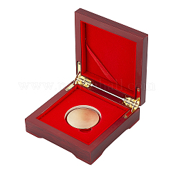 FINGERINSPIRE Challenge Coin Wood Presentation Box Dark Red Square with Velvet Inside for 1.57inch Coin or Awards Wooden Commemorative Coin Storage Box with Magnetic Clasp(5.55x3.98x1.4inch)