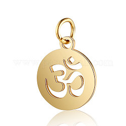 Pendenti in acciaio inossidabile a tema chakra, con anello di salto, rotonda e piatta con Ohm / aum, oro, 1.7x1.2cm
