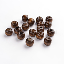 Des perles en bois naturel, ronde, teinte, selle marron, 9x10mm, Trou: 3.5mm, environ 3000 pcs/1000 g
