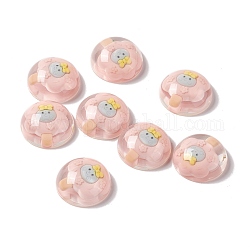 Transparent Resin Cabochons, Half Round with Ice Cream Pattern, Pink, 24.5x9.5mm