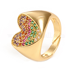 Anelli per polsini in zirconi cubici in ottone regolabili, anelli aperti, cuore, colorato, oro, formato 7, diametro interno: 17mm