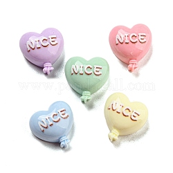 Cabochons en résine opaque, ballon coeur avec mot sympa, couleur mixte, 13x11.5x6.5mm