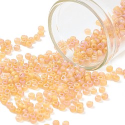 Perline di semi di vetro rotonde di grado 12/0, stile satinato trasparente, ab colore placcato, salmone chiaro, 2x1.5mm, Foro: 0.8 mm, circa 3333pcs/50g