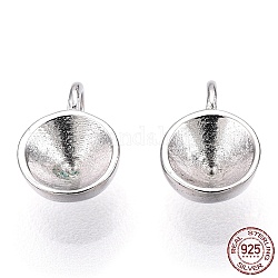 Rhodium Plated 925 Sterling Silver Charms Rhinestone Settings, for Pointed Back Rivoli Rhinestone, Half Round/Dome, Nickel Free, Real Platinum Plated, Fit for 4mm Rhinestone, 6.5x5x2.5mm, Hole: 1.5mm