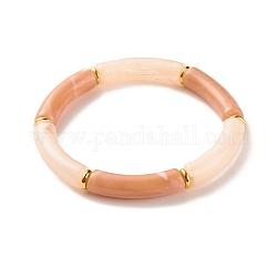 Bracelet extensible en perles de tube incurvé en acrylique bicolore, gros bracelet pour femme, Sandy Brown, diamètre intérieur: 2-1/8 pouce (5.5 cm)