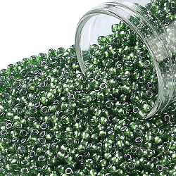 Toho perline rotonde, perline giapponesi, (1006) lucentezza smeraldo chiaro foderata in argento, 11/0, 2.2mm, Foro: 0.8 mm, circa 5555pcs/50g