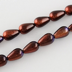 Teardrop Spray Painted Glass Beads Strands, Saddle Brown and DarkSlate Blue, 13x8mm, Hole: 1.5mm, about 62pcs/strand, 31.7 inch