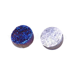 Electroplate druzy naturale cabochon di cristallo, rotondo e piatto, tinto, blu, 12x3~6mm