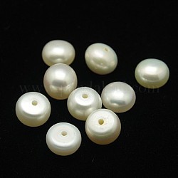 Grado aa perle d'acqua dolce coltivate naturali, foro mezzo forato, mezzo tondo, bianco, 9~9.5x6.5~7.5mm, Foro: 1 mm
