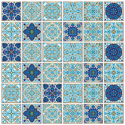 CHGCRAFT 36PCS Vintage Blue Peel and Stick Tile Stickers 4x4 inch Wall Stickers Waterproof Detachable PVC Wall Tile Stickers Decorative Stickers for Kitchen Washroom Bedroom Wall Table Office