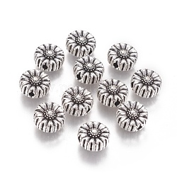 Perlas de flores de aleación de estilo tibetano, Sin cadmio y níque y plomo, plata antigua, 11x5mm, agujero: 2 mm