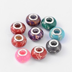Perle europee di regalite sintetiche, con nucleo singolo in ottone placcato color argento, rondelle, colore misto, 14x9mm, Foro: 5 mm