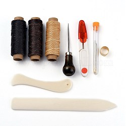 Nähwerkzeuge aus Leder, Handarbeitsnähwerkzeuge aus Leder, mit Leder nähen gewachsten Faden und Nadel für die Herstellung von Lederhandwerk, Mischfarbe, 8.6 cm