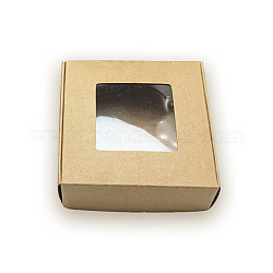 Caja de panadería, con vitrina de pvc, cajas de embalaje de regalo de cartón para galletas, pasteles pequeños, mollete, cuadrado, camello, 96x99x35mm