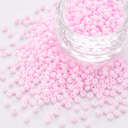 8/0 opache seme di vetro borda, foro rotondo, colori satinati, tondo, perla rosa, 3~4x2~3mm, Foro: 0.8 mm, circa 15000pcs/libbra