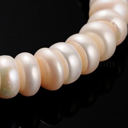 Natural Cultured Freshwater Pearl Beads Strands, Rondelle, PeachPuff, 11~12mm, Hole: 0.8mm, about 65pcs/strand, 15.75inch