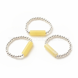 Fingerring aus natürlichen Zitronenjade-Säulen mit Perlen und synthetischem Hämatit, Edelsteinschmuck für Damen, Platin Farbe, Innendurchmesser: 16~19 mm
