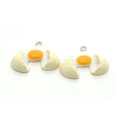 Opaque Resin Pendants, with Platinum Tone Iron Loops, Broken Egg Shape, Orange, 21x27x7.5mm, Hole: 2mm