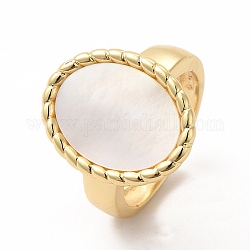 Anello a polsino aperto ovale in conchiglia naturale, gioielli in ottone per le donne, oro, misura degli stati uniti 6 (16.5mm)