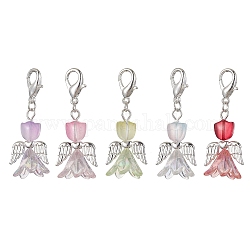 Décorations pendantes en verre Lily Angel, avec alliage homard fermoirs pince, couleur mixte, 48.5mm