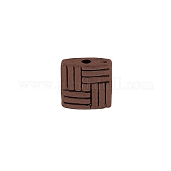 Tibetan Style Alloy Square Carved Stripes Beads, Cadmium Free & Nickel Free & Lead Free, Red Copper, 8x8x3mm, Hole: 1mm, about 1170pcs/1000g