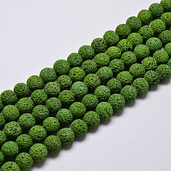 Круглые бусины из натурального камня лавы, окрашенные, зелёные, 8 мм, отверстие : 1 мм, около 50 шт / нитка, 15.7 дюйм