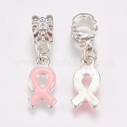 Alliage de métal européens pendants d'oreilles pendantes, ruban de conscience de cancer du sein rose, avec l'émail, 27mm