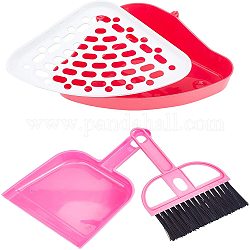 Plastic Small Animal Triangle Toilet Trainer Corner, with Mini Broom Brush and Dustpan Set, for Small Animal, Hot Pink, 10x24x17cm
