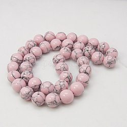 Chapelets de perles en turquoise synthétique, teinte, ronde, rose, 8mm, Trou: 1mm, Environ 50 pcs/chapelet, 15.7 pouce