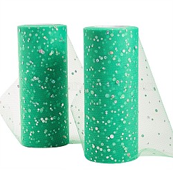 Glitter Sequin Deco Mesh Ribbons, Tulle Fabric, Tulle Roll Spool Fabric For Skirt Making, Green, 6 inch(15cm), about 25yards/roll(22.86m/roll)
