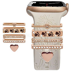 5 pièces 5 style rectangle alliage bracelet de montre breloques sertie de strass en cristal, bracelet de montre goujons boucles d'anneaux décoratifs, cristal, 2x0.3 cm, 1pc / style
