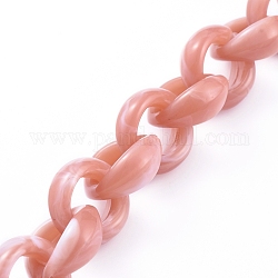 Акриловые цепочки Роло ручной работы, отрыгивающая цепь, Стиль имитация драгоценных камней, розово-коричневый, Коннекторы : 20x18x8 мм, около 39.37 дюйма (1 м) на прядь