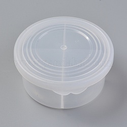 Contenitori di perline di plastica, 4 scomparti, rotondo e piatto, chiaro, 7.4x7.4x3.9cm, 7.6cm diametro interno, coperchio: 8.6 cm