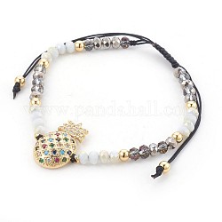Bracelets de perles tressées de verre, avec laiton et zircone, ananas, colorées, 2 pouce ~ 3-3/8 pouces (5~8.5 cm)