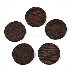 Natural Wenge Wood Pendants, Undyed, Flat Round Charms, Coconut Brown, 28x3.5mm, Hole: 2mm