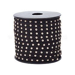 Золотистый алюминиевый обитый шнур из искусственной замши, чёрные, 4x2 мм, 20 м / рулон