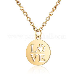 201 Stainless Steel Pendants Necklaces, Flat Round with Word Love, Golden, 16.3 inch(40cm)x1mm