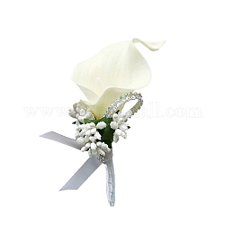 Boutonnière corsage fleur imitation cuir pu, pour homme ou marié, garçons d'honneur, mariage, décorations de fête, blanc, 120x60mm
