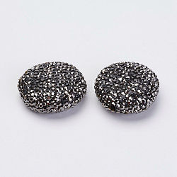 Polymer Clay Rhinestone Beads, Flat Round, Black, 24x25x10mm, Hole: 1mm