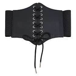 Cintura larga a catena elastica in similpelle, cintura in vita allacciata, cintura da corte vintage per soprabito chemisier, nero, 7-5/8 pollice (19.5 cm)