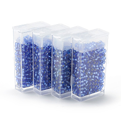 Cuentas de vidrio mgb matsuno, Abalorios de la semilla japonés, 6/0 de plata abalorios de vidrio revestido rocailles agujero redondo de semillas, azul aciano, 3.5~4x3mm, agujero: 1.2~1.5mm, sobre 140pcs / box, peso neto: cerca de 10g / caja
