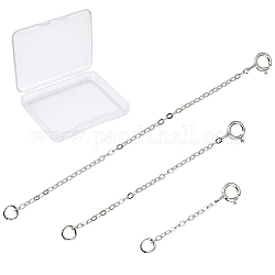 SUNNYCLUE 3Pcs 3 Style Rhodium Plated 925 Sterling Silver Chain Extender, with Clasps & Curb Chains, Platinum, 32~78mm, Links: 2x1.5x0.1mm, Clasps: 8x5.5x1mm, Ring: 3x0.6mm, Hole: 2mm, 1pc/style